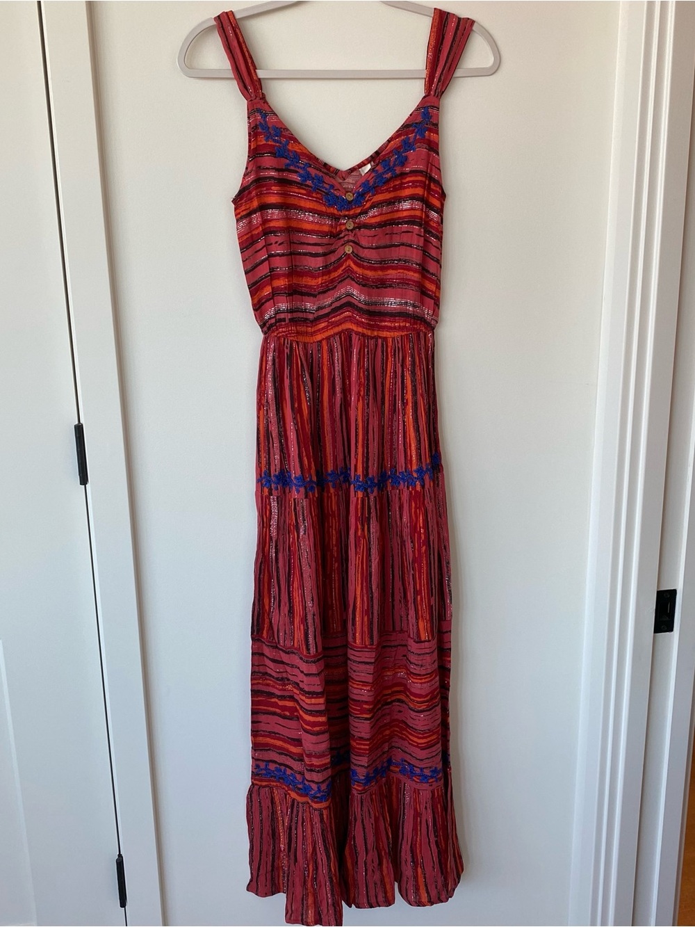 RAGA Red Striped Maxi Dress with Blue Trim